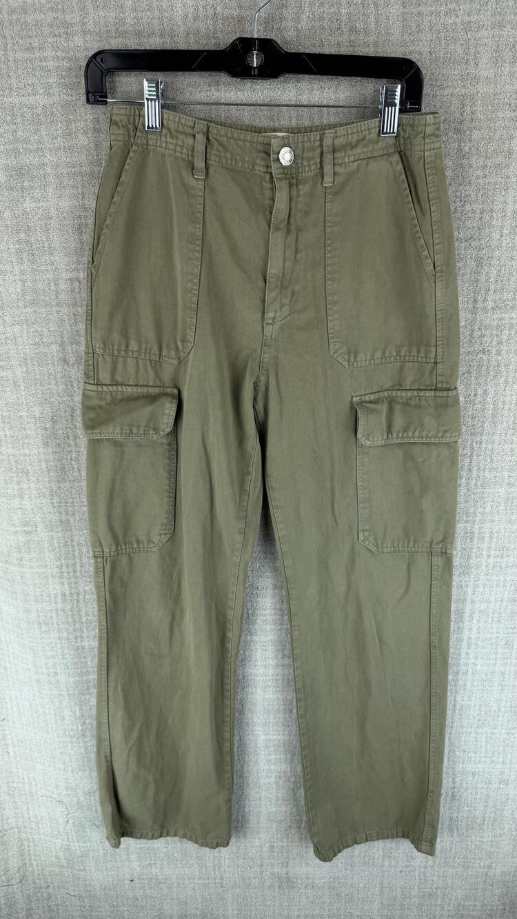 Zara Pants Womens 4 Green Cargo Straight Twill Belted Army Casual Cotton